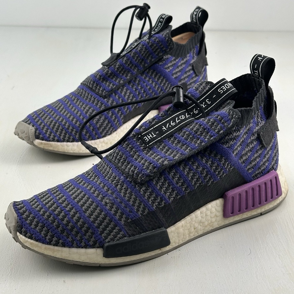 Adidas NMD_TS1 Primeknit Running Shoes 11.5 Carbon Grey Purple White Boost